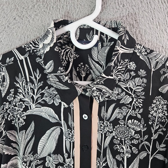 Tommy Hilfiger Shirt Top women Large Button Up Floral Black White Work - Picture 3 of 10
